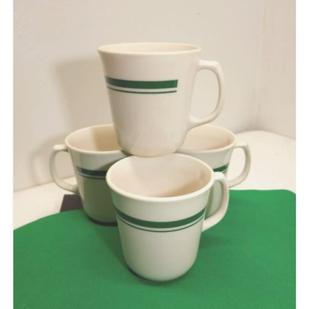 4 Corelle Corning Coffee mugs Classic cafe Green Stripes D Handle discontinued